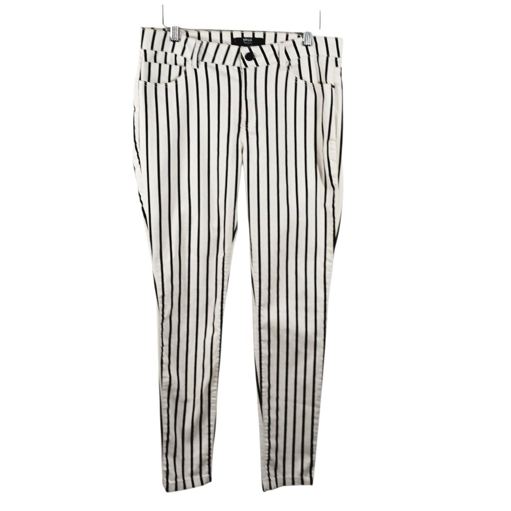 MNG Mango Black & White Vertical Striped Skinny Pants Mod Style, Beetlejuice Sz8
